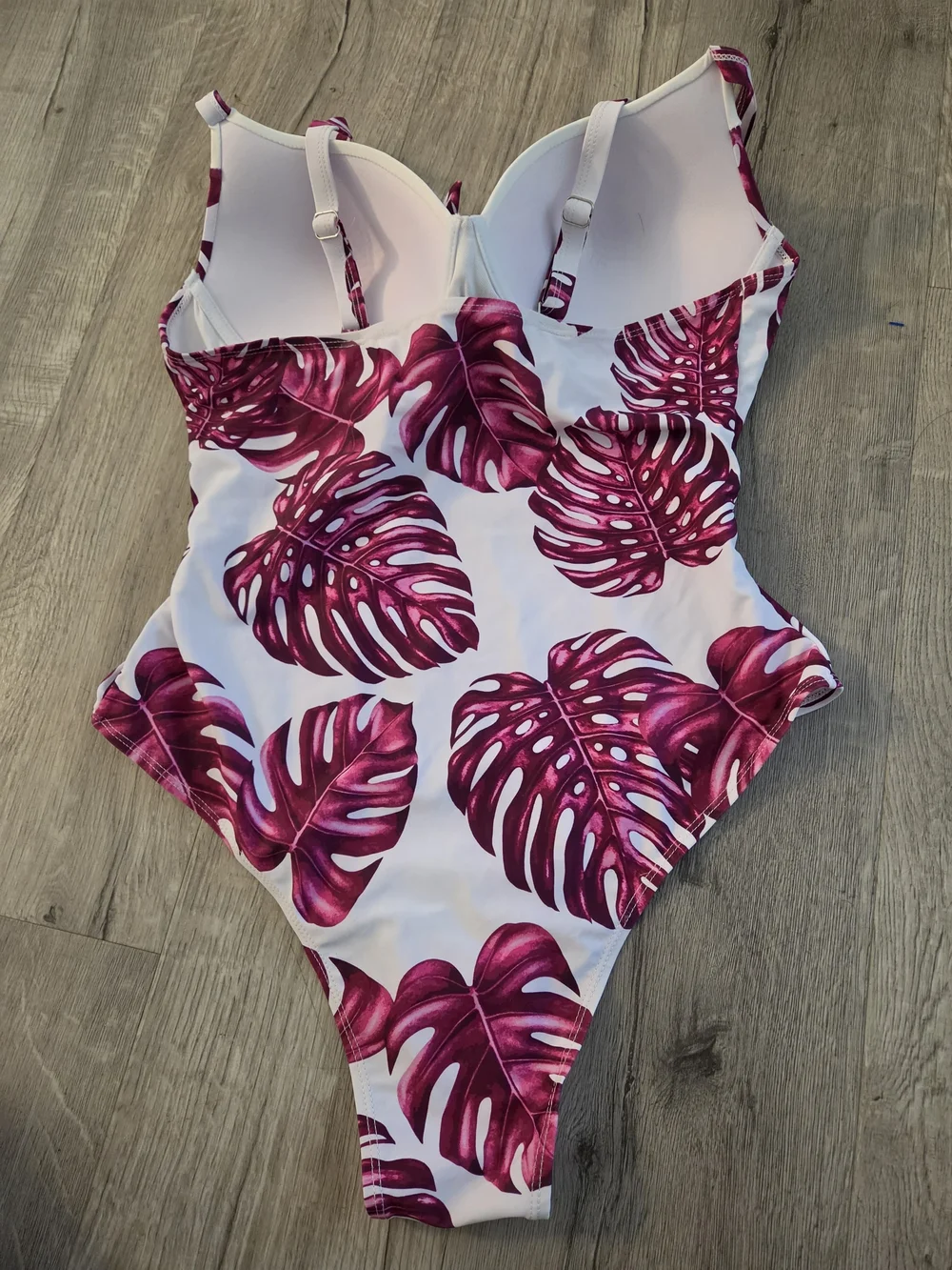 Girls' White One-Piece Swimsuit with Pink Leaf Print